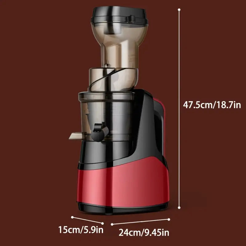 Hilton Slow Juicer - Cold Press Masticating Juicer with Detachable Residue, 110V, 50.72oz Capacity, Food-Grade Plastic, Orange & Black Design for Fresh Fruit & Vegetable Juice, Smoothies, Desserts, Kitchen Appliance, Modern Kitchenware, Easyclean Material