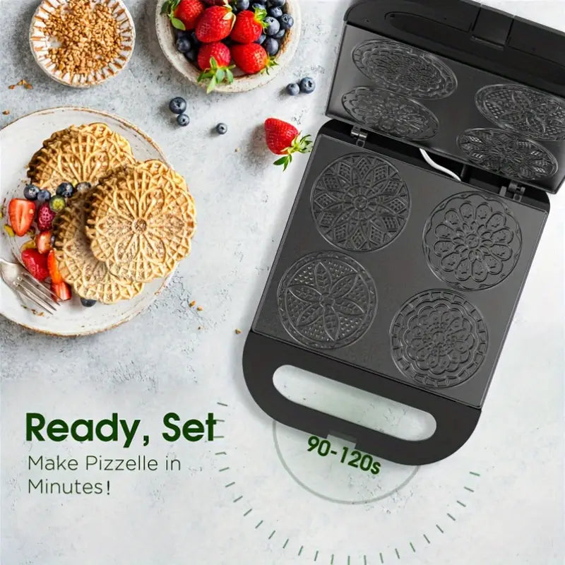 Electric Pizzelle Maker Machine - 4x4 Inch Nonstick Cookie Press with 4-Button Controls, 1000W Fast Heating, 20-25mm Deep Frying Pan, Durable PP Material for Holiday & Party Baking