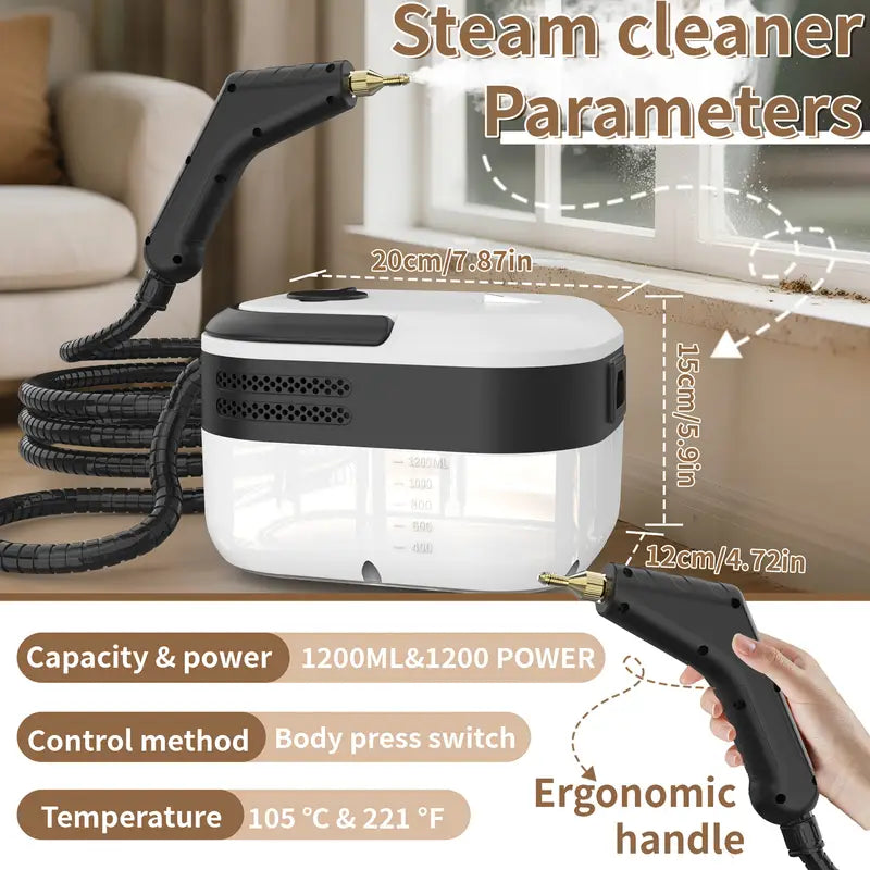 High-pressure And High-temperature Steam Cleaner, Household Steam Cleaner Handheld, High-temperature Carpet Cleaner, 40.58oz Water Tank Capacity, One-button Switch Control, Suitable For Kitchen Fumes, Sofas, Tile Gap Cleaning