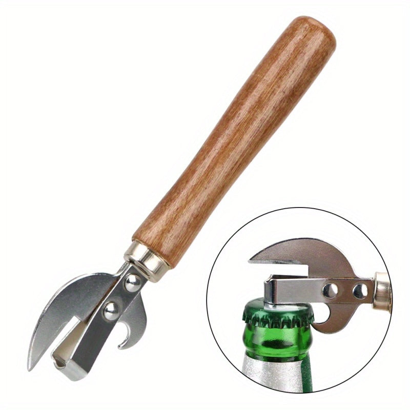 5pcs Best Cans Opener Safety Easy Stainless Steel Manual Professional Bottle Openers Wooden Handle Jar Opener Kitchen Accessories. father gift