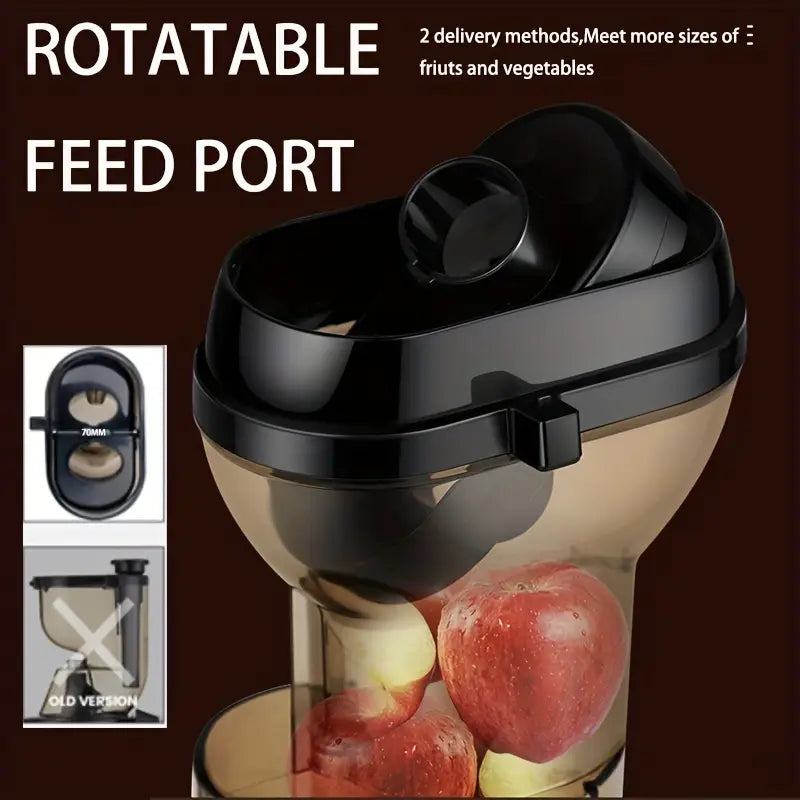 Hilton Slow Juicer - Cold Press Masticating Juicer with Detachable Residue, 110V, 50.72oz Capacity, Food-Grade Plastic, Orange & Black Design for Fresh Fruit & Vegetable Juice, Smoothies, Desserts, Kitchen Appliance, Modern Kitchenware, Easyclean Material