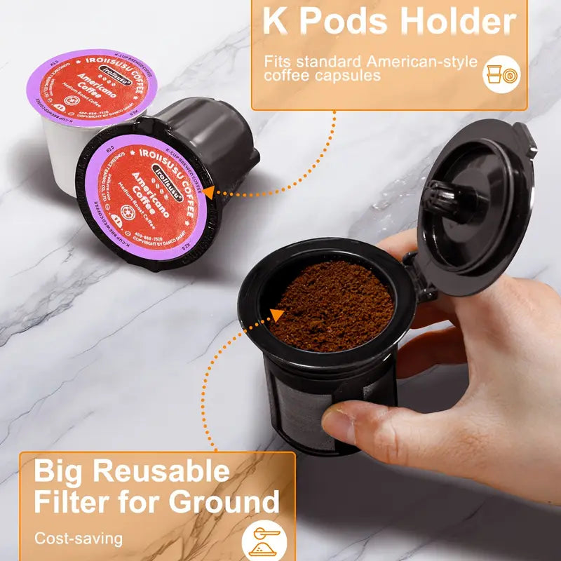 Single Serve Coffee Maker for K-Cup Pods & Ground Coffee - 6-12oz Fast Brew Machine with Auto Shut-Off, Descaling Alert & Water Level Window - Compact Black Design for Home, Office, Dorm, Home Brewing, Stylish Brewer, Efficient Brewing, Office Workers