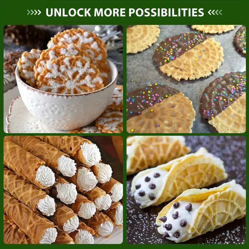 Electric Pizzelle Maker Machine - 4x4 Inch Nonstick Cookie Press with 4-Button Controls, 1000W Fast Heating, 20-25mm Deep Frying Pan, Durable PP Material for Holiday & Party Baking