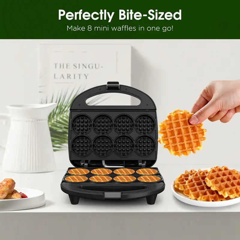 Mini Waffle Maker for Kids, Make Bite-Sized 8 * 2" Tiny Waffles, Great for Breakfast, Snacks, Desserts And More