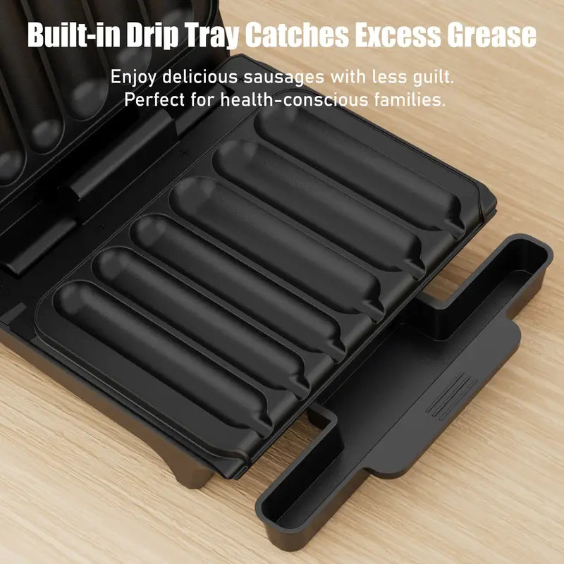 Electric Hot Dog Machine And Sausage Grill with Oil Drip Tray, And Cord Storage, Ideal for Veggie Sausages, BBQ Or Hot Dogs, Nonstick Plate for Easy Clean