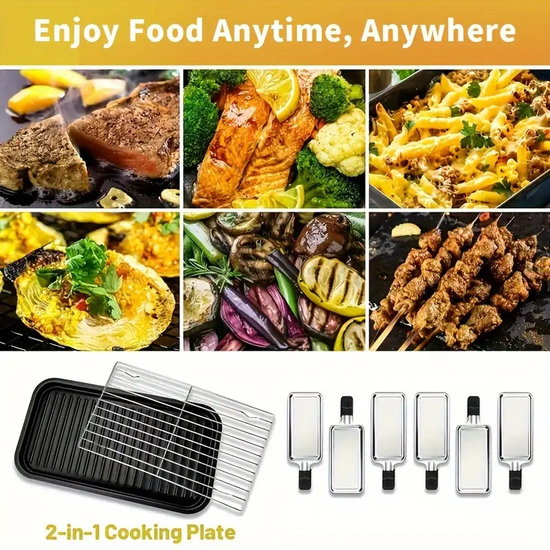 Indoor Smokeless Electric Grill - Non-Stick Grill with Removable Plates & Temperature Control Knob, Portable Indoor Grill with U-Tube Heating, Dishwasher Safe, Heavy-Duty Iron Construction, 1500W Fast Heating, for BBQ, Grilling, Family Gatherings
