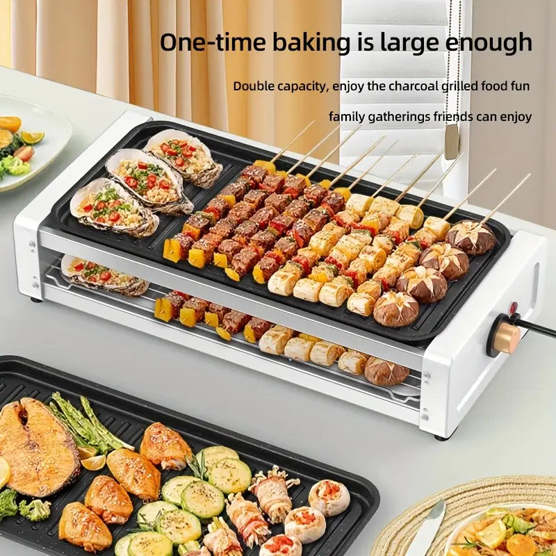 Double-layer Indoor Electric Grill With 4/8 Cheese Plates, Smokeless, Kitchen Indoor Grill With Removable Plates For Non-stick Cooking, Portable Grill With Removable Temperature Control, Washable, 1700W, Suitable For Family Dinners, Indoor Grilling