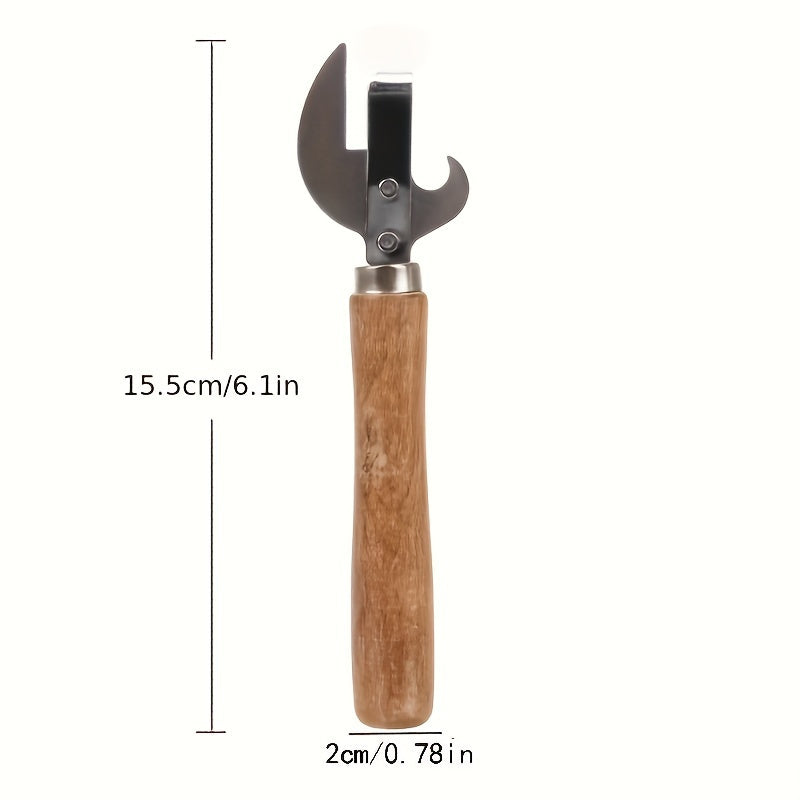 5pcs Best Cans Opener Safety Easy Stainless Steel Manual Professional Bottle Openers Wooden Handle Jar Opener Kitchen Accessories. father gift