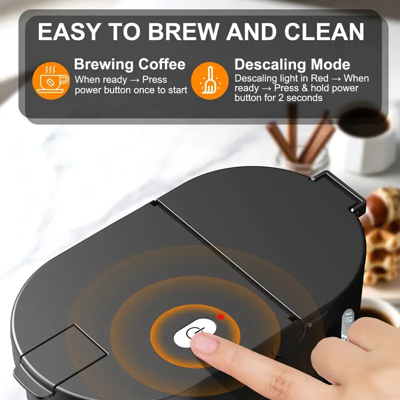 Single Serve Coffee Maker for K-Cup Pods & Ground Coffee - 6-12oz Fast Brew Machine with Auto Shut-Off, Descaling Alert & Water Level Window - Compact Black Design for Home, Office, Dorm, Home Brewing, Stylish Brewer, Efficient Brewing, Office Workers