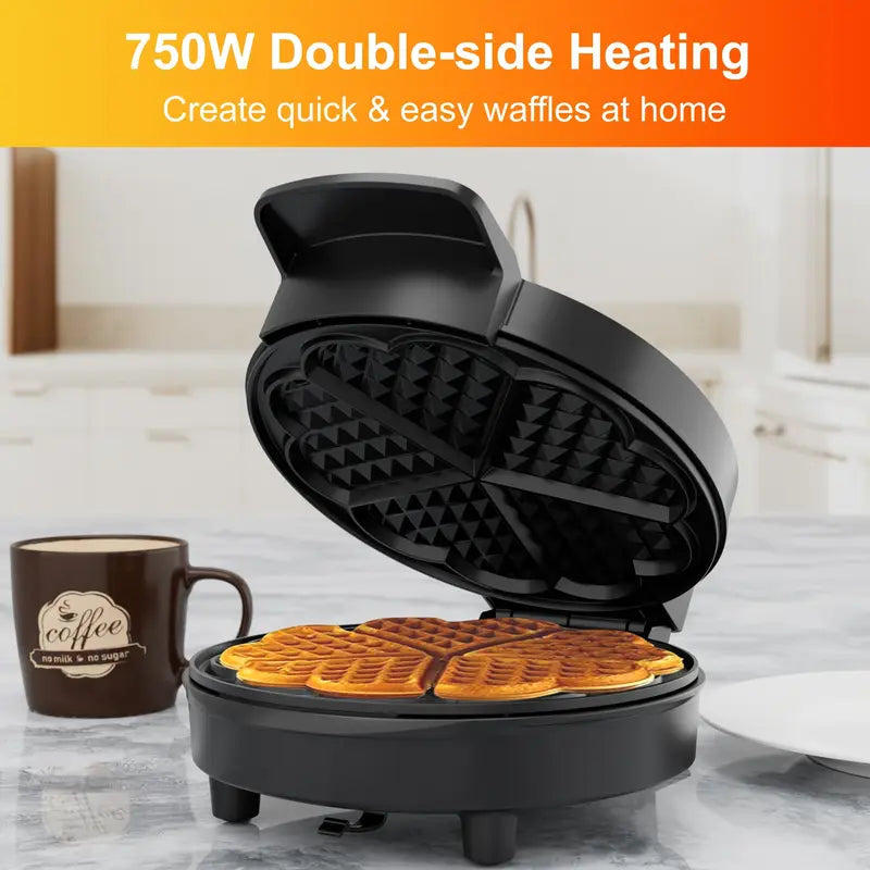 750W Heart-Shaped Nonstick Waffle Maker – Double-Sided, Easy to Clean, Compact & Space-Saving Design, Perfect for Home Baking or Special Occasions