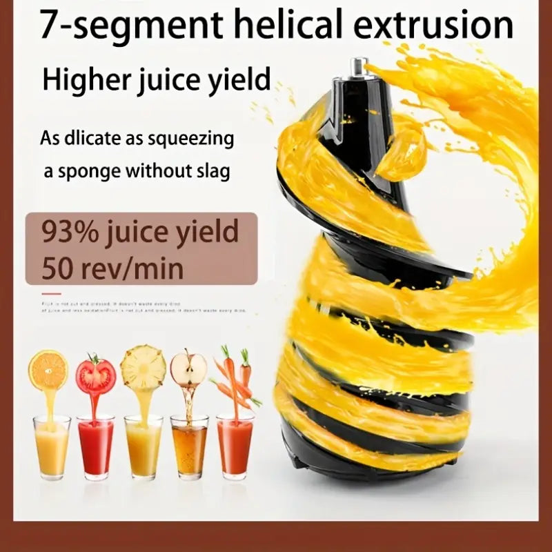 Hilton Slow Juicer - Cold Press Masticating Juicer with Detachable Residue, 110V, 50.72oz Capacity, Food-Grade Plastic, Orange & Black Design for Fresh Fruit & Vegetable Juice, Smoothies, Desserts, Kitchen Appliance, Modern Kitchenware, Easyclean Material