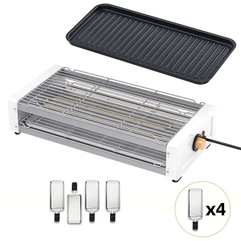 Double-layer Indoor Electric Grill With 4/8 Cheese Plates, Smokeless, Kitchen Indoor Grill With Removable Plates For Non-stick Cooking, Portable Grill With Removable Temperature Control, Washable, 1700W, Suitable For Family Dinners, Indoor Grilling