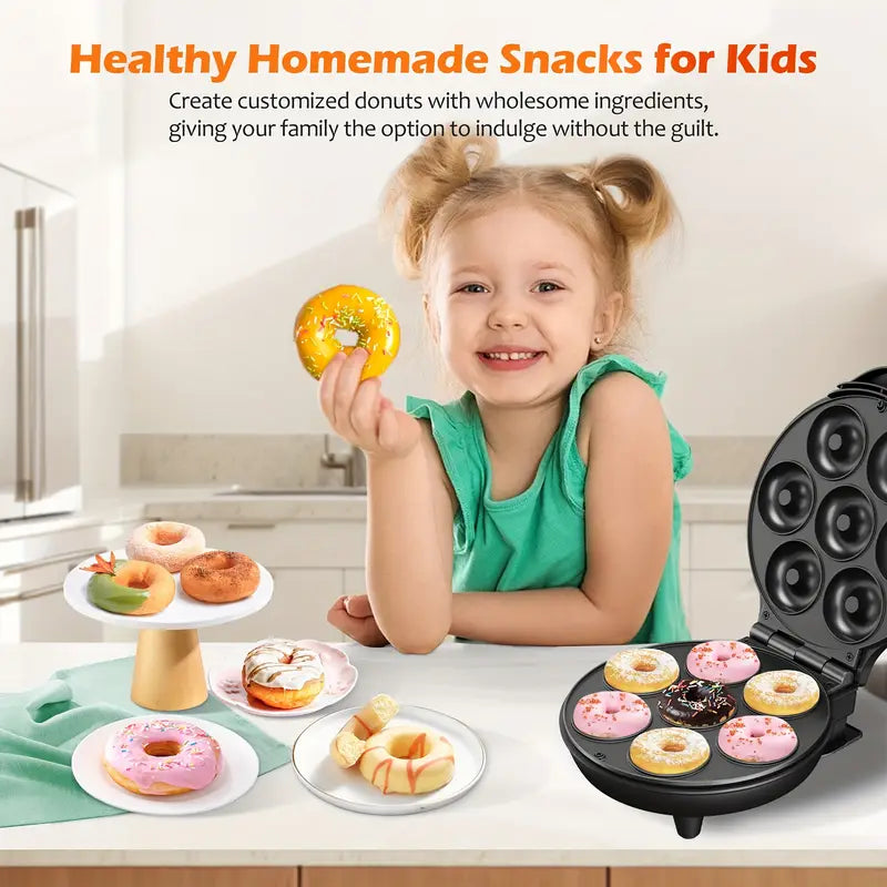 7-Slot Mini Donut Maker | Quick & Easy Homemade Breakfast Treats, Non-Stick Plates for Hassle-Free Baking, Perfect for Family Fun, 4-6 Minute Cooking Time, Ideal for Snacks, Desserts & Creative Decorating