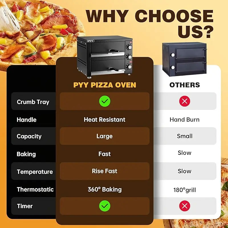 Countertop Pizza Oven 2 Shelves (12 Inch Black) Electric Indoor Pizza Oven Commercial Stainless Steel 2 Layers Pizza Cooker With Timer For Home Party Restaurant Canteen