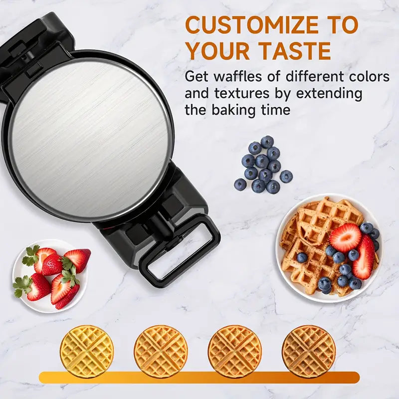 Professional Belgian Waffle Maker - Dual Cooking Plates with 180° Rotating Flip, Nonstick Surfaces, Removable Drip Tray, Locking Buckle & Cool-Touch Handle - Heavy-Duty Stainless Steel Construction - Makes 8-Slice Waffles