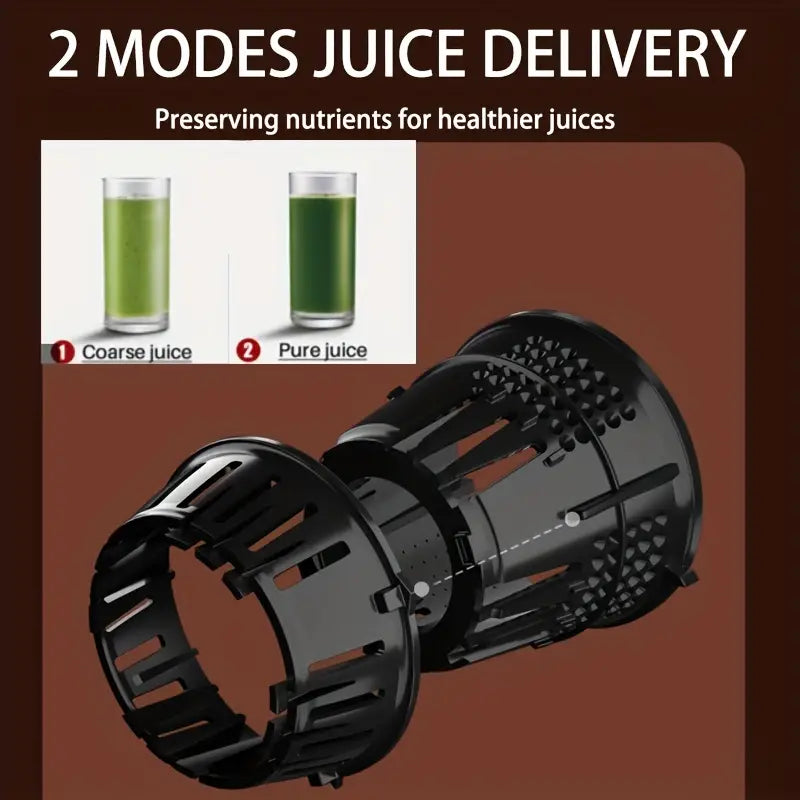 Hilton Slow Juicer - Cold Press Masticating Juicer with Detachable Residue, 110V, 50.72oz Capacity, Food-Grade Plastic, Orange & Black Design for Fresh Fruit & Vegetable Juice, Smoothies, Desserts, Kitchen Appliance, Modern Kitchenware, Easyclean Material