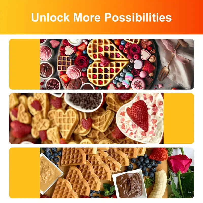 750W Heart-Shaped Nonstick Waffle Maker – Double-Sided, Easy to Clean, Compact & Space-Saving Design, Perfect for Home Baking or Special Occasions