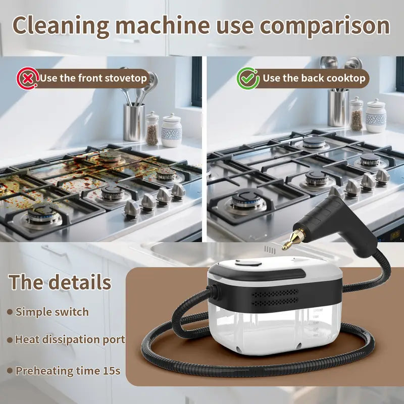 High-pressure And High-temperature Steam Cleaner, Household Steam Cleaner Handheld, High-temperature Carpet Cleaner, 40.58oz Water Tank Capacity, One-button Switch Control, Suitable For Kitchen Fumes, Sofas, Tile Gap Cleaning