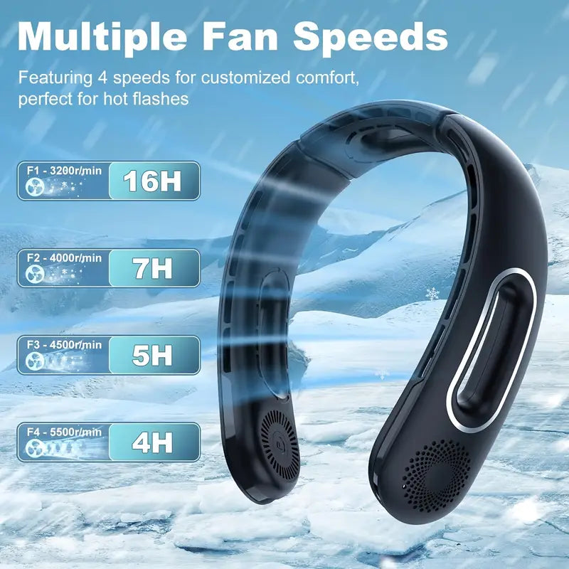 Portable Neck Fan, 360° Cooling Hands-Free Bladeless Fan, Long-Lasting 16H Battery, 4 Speeds, USB Rechargeable, Wearable Personal Fan for Women & Men, Travel, Office, Outdoor