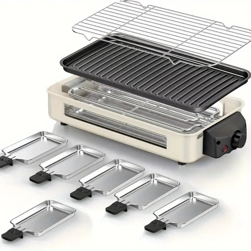 Indoor Smokeless Electric Grill - Non-Stick Grill with Removable Plates & Temperature Control Knob, Portable Indoor Grill with U-Tube Heating, Dishwasher Safe, Heavy-Duty Iron Construction, 1500W Fast Heating, for BBQ, Grilling, Family Gatherings