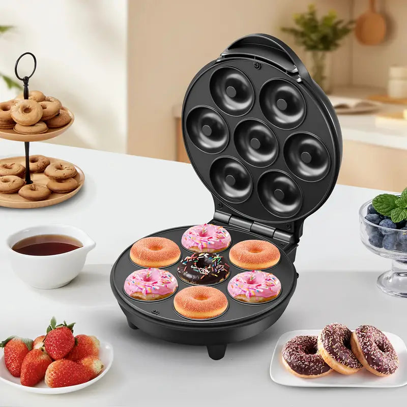 7-Slot Mini Donut Maker | Quick & Easy Homemade Breakfast Treats, Non-Stick Plates for Hassle-Free Baking, Perfect for Family Fun, 4-6 Minute Cooking Time, Ideal for Snacks, Desserts & Creative Decorating