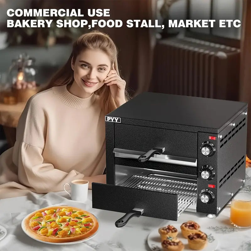 Countertop Pizza Oven 2 Shelves (12 Inch Black) Electric Indoor Pizza Oven Commercial Stainless Steel 2 Layers Pizza Cooker With Timer For Home Party Restaurant Canteen