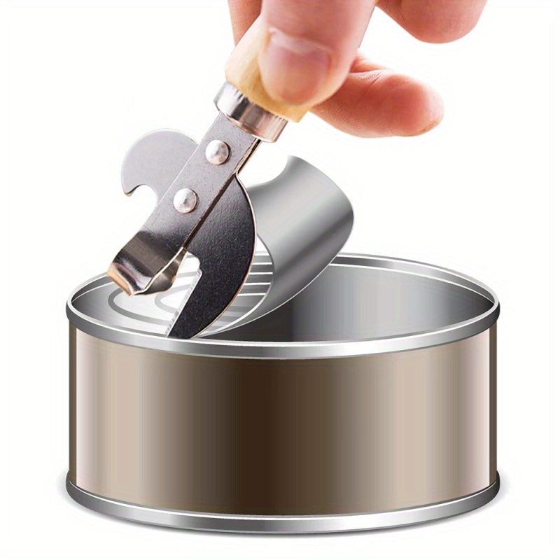 5pcs Best Cans Opener Safety Easy Stainless Steel Manual Professional Bottle Openers Wooden Handle Jar Opener Kitchen Accessories. father gift