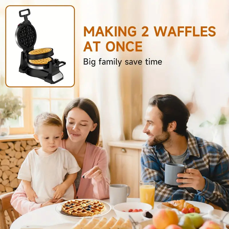 Professional Belgian Waffle Maker - Dual Cooking Plates with 180° Rotating Flip, Nonstick Surfaces, Removable Drip Tray, Locking Buckle & Cool-Touch Handle - Heavy-Duty Stainless Steel Construction - Makes 8-Slice Waffles