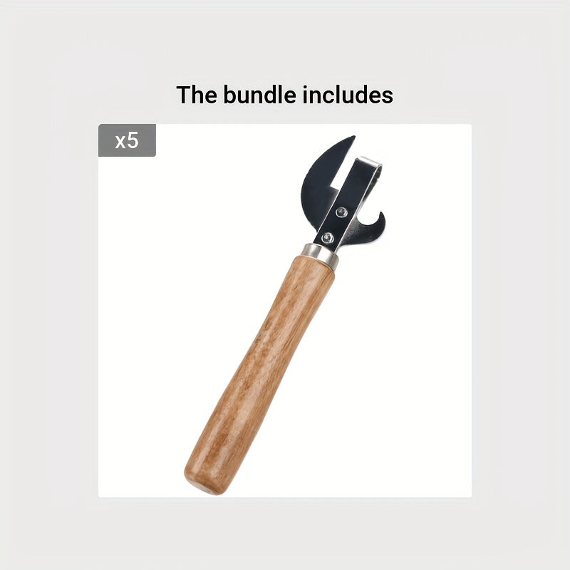5pcs Best Cans Opener Safety Easy Stainless Steel Manual Professional Bottle Openers Wooden Handle Jar Opener Kitchen Accessories. father gift