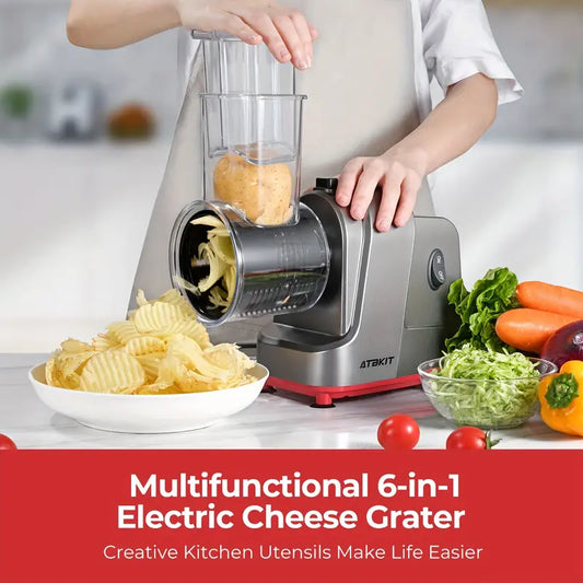 Electric Cheese Grater, Salad Maker With 6 Different Shapes Of Blades, Maximum 400W Electric Slicer Shredder, Electric Salad Machine For Cheeses, Fruits, Vegetables