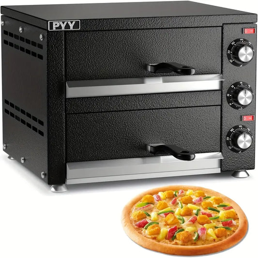 Countertop Pizza Oven 2 Shelves (12 Inch Black) Electric Indoor Pizza Oven Commercial Stainless Steel 2 Layers Pizza Cooker With Timer For Home Party Restaurant Canteen