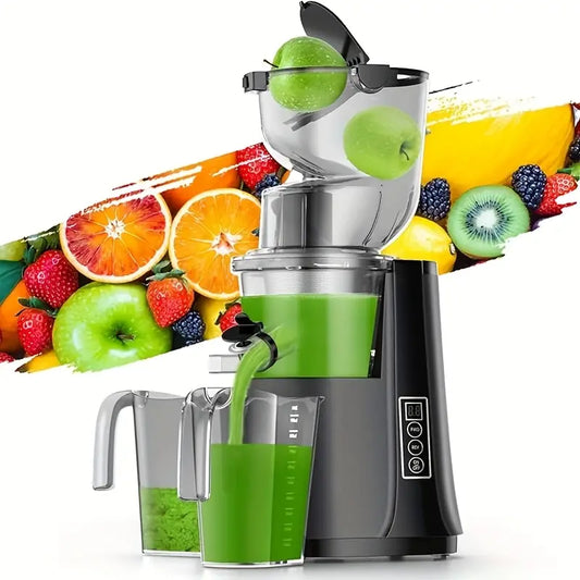 Cold Press Juicer Machine - Slow Masticating Juicer with Wide Dual Feed Chute, Quiet Motor, BPA-Free, for Whole Fruits, Vegetables, Greens - Home/Commercial Use - Black