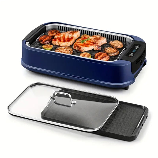 Smokeless Electric Grill Indoor with 2 Non-Stick Grill Plates - Compact Electric Grill for Apartment, BBQ, Steak, Chicken - Easy-Clean Grill Plates, Even Heat Distribution - US Plug (110-130V) - Ideal for Home, Parties