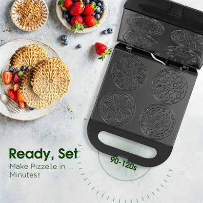 Electric Pizzelle Maker Machine - 4x4 Inch Nonstick Cookie Press with 4-Button Controls, 1000W Fast Heating, 20-25mm Deep Frying Pan, Durable PP Material for Holiday & Party Baking