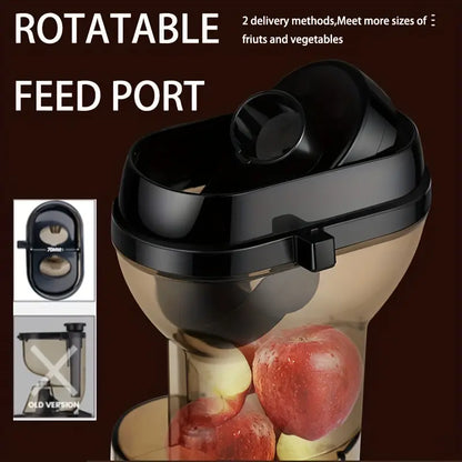 Hilton Slow Juicer - Cold Press Masticating Juicer with Detachable Residue, 110V, 50.72oz Capacity, Food-Grade Plastic, Orange & Black Design for Fresh Fruit & Vegetable Juice, Smoothies, Desserts, Kitchen Appliance, Modern Kitchenware, Easyclean Material