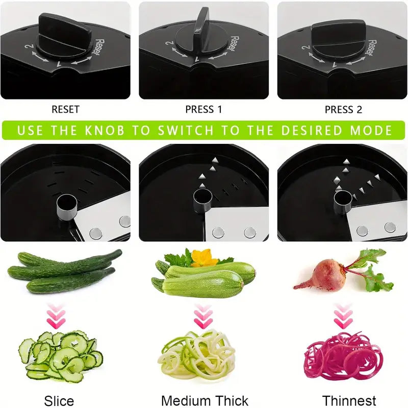 3-in-1 Vegetable Spiralizer with Adjustable Spiral Settings - Heavy-Duty Stainless Steel (304)