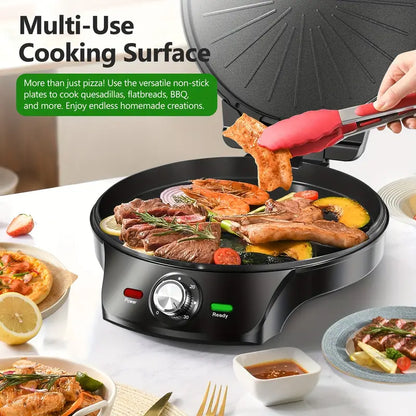 1500W Electric Smokeless Grill, 2-in-1 Indor Grill And Pizza Maker With 30-Min Timer And Auto Shut-Off, Working Together On Both Sides, 180° Open For Quesadilla, Sandwich, BBQ, Steak, Veggies, Gift Ideas, Perfect Gift For Christmas