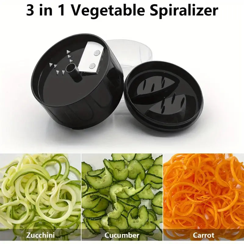 3-in-1 Vegetable Spiralizer with Adjustable Spiral Settings - Heavy-Duty Stainless Steel (304)