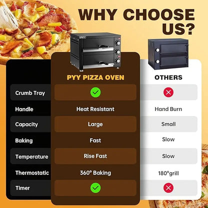 Countertop Pizza Oven 2 Shelves (12 Inch Black) Electric Indoor Pizza Oven Commercial Stainless Steel 2 Layers Pizza Cooker With Timer For Home Party Restaurant Canteen