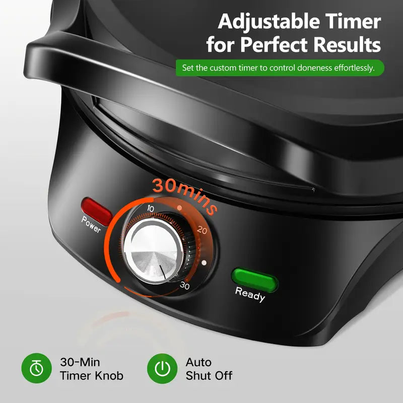 1500W Electric Smokeless Grill, 2-in-1 Indor Grill And Pizza Maker With 30-Min Timer And Auto Shut-Off, Working Together On Both Sides, 180° Open For Quesadilla, Sandwich, BBQ, Steak, Veggies, Gift Ideas, Perfect Gift For Christmas