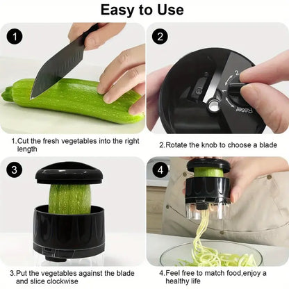 3-in-1 Vegetable Spiralizer with Adjustable Spiral Settings - Heavy-Duty Stainless Steel (304)