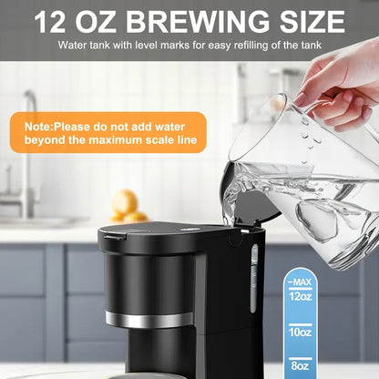 Single Serve Coffee Maker for K-Cup Pods & Ground Coffee - 6-12oz Fast Brew Machine with Auto Shut-Off, Descaling Alert & Water Level Window - Compact Black Design for Home, Office, Dorm, Home Brewing, Stylish Brewer, Efficient Brewing, Office Workers