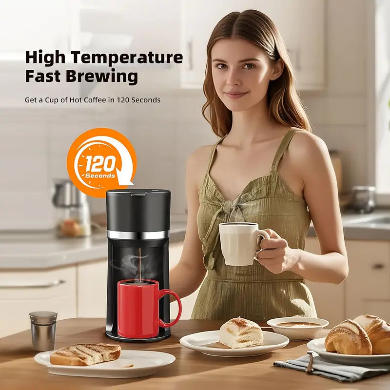 Single Serve Coffee Maker for K-Cup Pods & Ground Coffee - 6-12oz Fast Brew Machine with Auto Shut-Off, Descaling Alert & Water Level Window - Compact Black Design for Home, Office, Dorm, Home Brewing, Stylish Brewer, Efficient Brewing, Office Workers