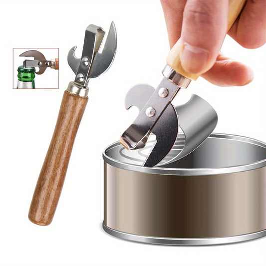 5pcs Best Cans Opener Safety Easy Stainless Steel Manual Professional Bottle Openers Wooden Handle Jar Opener Kitchen Accessories. father gift