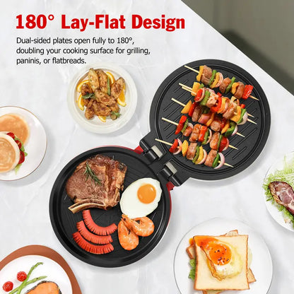1500W Electric Smokeless Grill, 2-in-1 Indor Grill And Pizza Maker With 30-Min Timer And Auto Shut-Off, Working Together On Both Sides, 180° Open For Quesadilla, Sandwich, BBQ, Steak, Veggies, Gift Ideas, Perfect Gift For Christmas